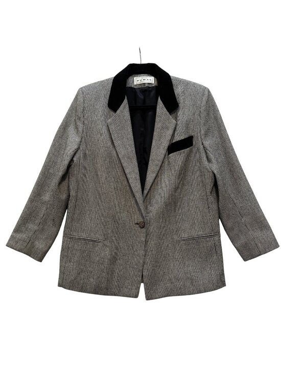 Dumas Jackets & Blazers - Vintage 1980s Houndstooth Wool Blazer Size 10P Velvet Collar Black White Regency